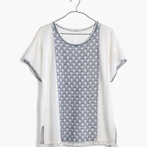 Madewell Indigo Stitch Pom Pom Blouse Top Shirt Small
